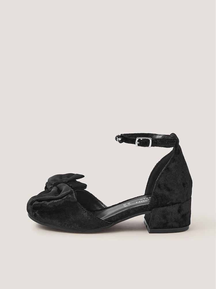 Monsoon Black Embellished Bow Velvet Two Part Heels - Image 2 of 3 Monsoon Black Embellished Bow Velvet Two Part Heels - Image 2 of 3