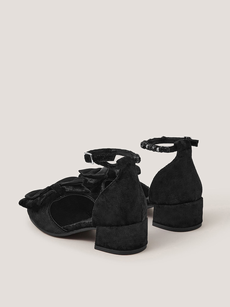 Monsoon Black Embellished Bow Velvet Two Part Heels - Image 3 of 3 Monsoon Black Embellished Bow Velvet Two Part Heels - Image 3 of 3