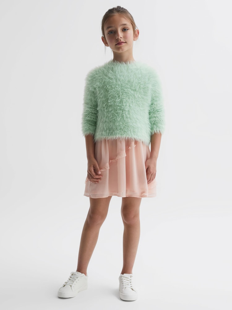 Reiss Green Freida Fluffy Crew Neck Jumper - Image 1 of 5