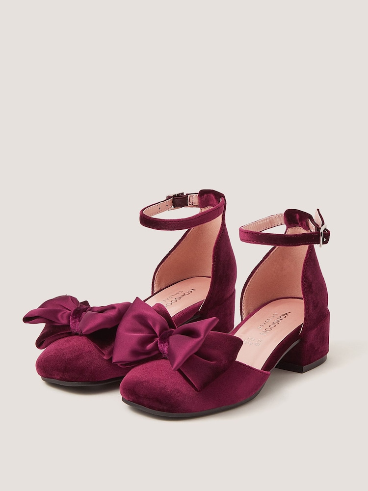 Monsoon Red Bow Velvet Two Part Heels - Image 1 of 3 Monsoon Red Bow Velvet Two Part Heels - Image 1 of 3