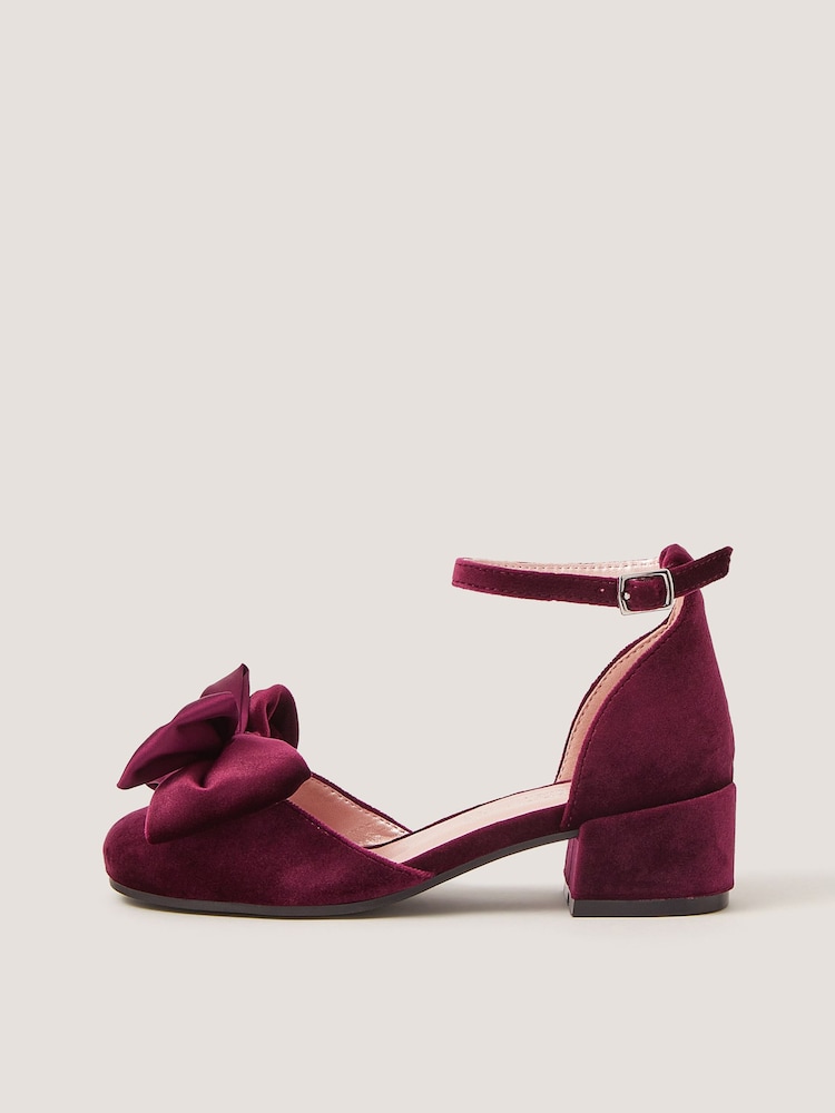 Monsoon Red Bow Velvet Two Part Heels - Image 2 of 3 Monsoon Red Bow Velvet Two Part Heels - Image 2 of 3