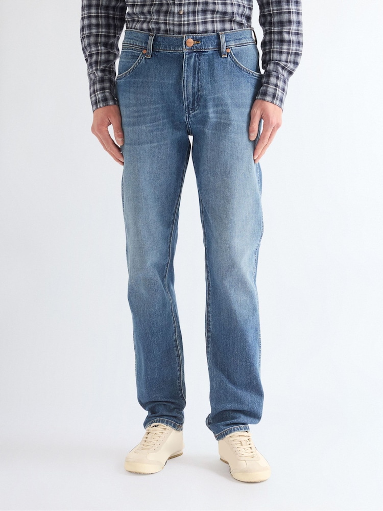 Wrangler Mid Blue Redford Moonlit Regular Tapered Jeans - Image 1 of 5 Wrangler Mid Blue Redford Moonlit Regular Tapered Jeans - Image 1 of 5