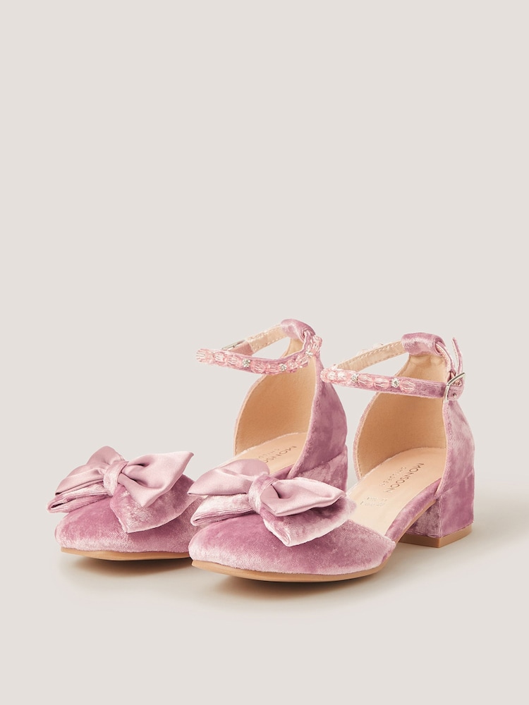 Monsoon Pink Crushed Velvet Two-Part Heels - Image 1 of 3 Monsoon Pink Crushed Velvet Two-Part Heels - Image 1 of 3