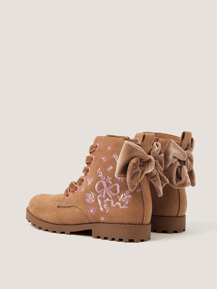 Monsoon Brown Bow Embroidered Lace-Up Boots - Image 2 of 3 Monsoon Brown Bow Embroidered Lace-Up Boots - Image 2 of 3