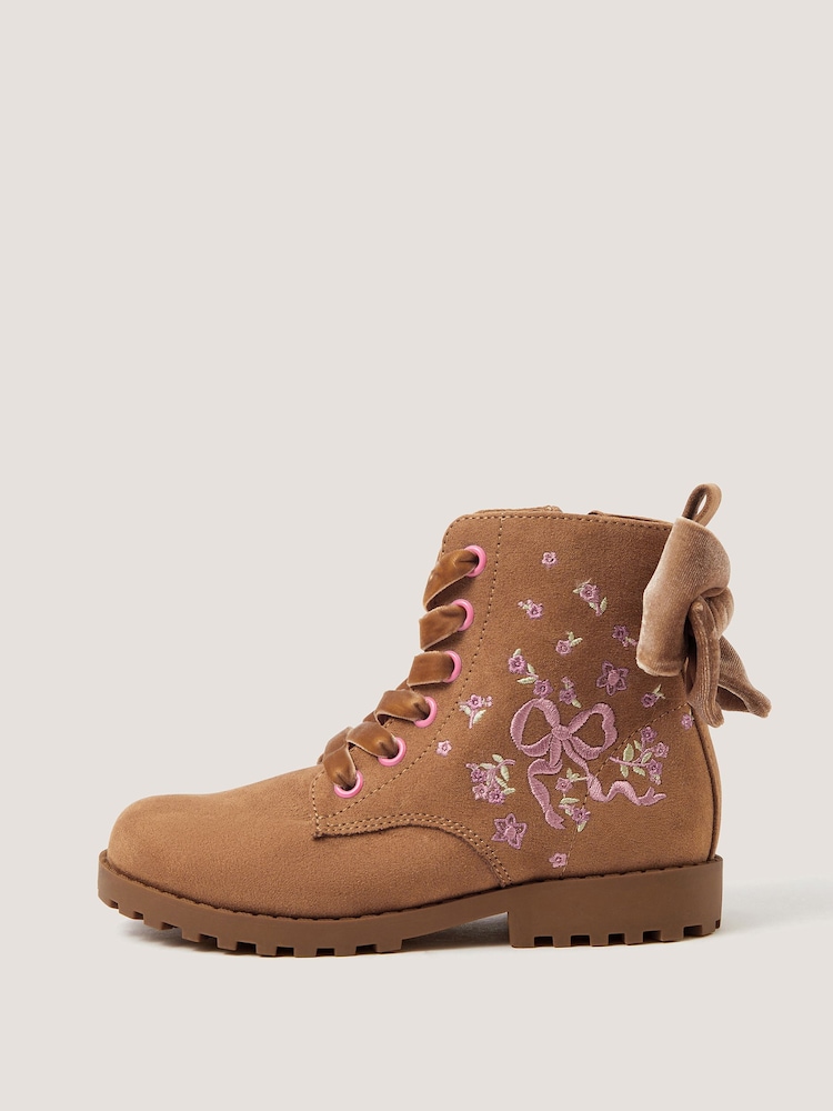 Monsoon Brown Bow Embroidered Lace-Up Boots - Image 3 of 3 Monsoon Brown Bow Embroidered Lace-Up Boots - Image 3 of 3
