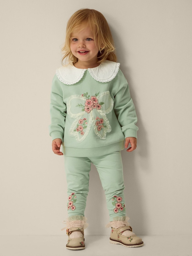 Ensemble sweat-shirt et legging Monsoon Baby avec nœud brodé - Image 1 sur 4