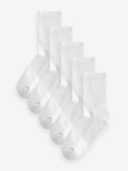 Weiß - Gerippte Knöchelsocken mit hohem Baumwollanteil und gepolstertem Fußbett im 5er-Pack - Bild 1 von 1