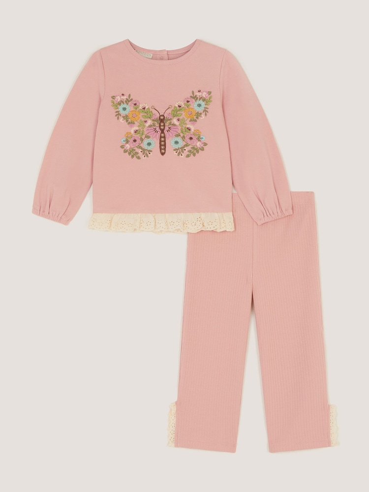 Monsoon Pink Baby Embroidered Butterfly Top & Leggings Set - Image 1 of 3 Monsoon Pink Baby Embroidered Butterfly Top & Leggings Set - Image 1 of 3