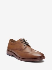 Tan Brown School Leather Wing Cap Lace-Up Shoes - Image 2 of 5