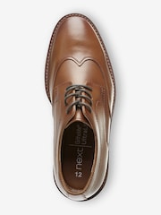 Tan Brown School Leather Wing Cap Lace-Up Shoes - Image 3 of 5