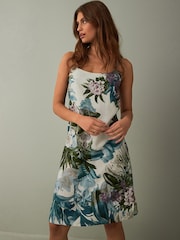 Green/Ecru Linen Blend Floral Slip - Image 1 of 7