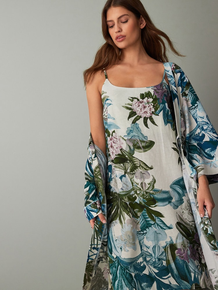 Green/Ecru Linen Blend Floral Slip - Image 2 of 7