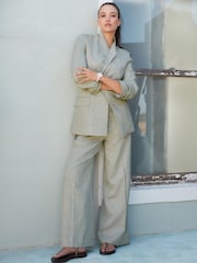 Khaki Green Textured Linen Blazer - Image 2 of 6
