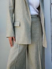 Khaki Green Textured Linen Blazer - Image 4 of 6