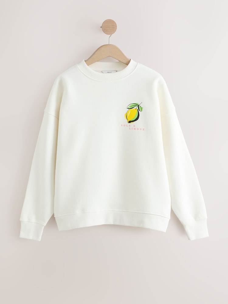Blanco - Suéter de cuello redondo con estampado gráfico de limón - Imagen 1 de 4
