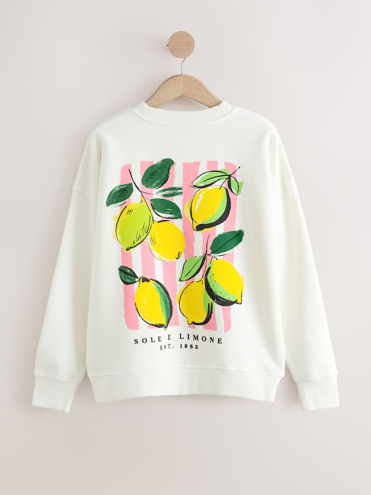 Blanco - Suéter de cuello redondo con estampado gráfico de limón - Imagen 2 de 4