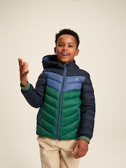 Joules Kids' Cairn Blue & Green Showerproof Padded Coat - Image 1 of 10