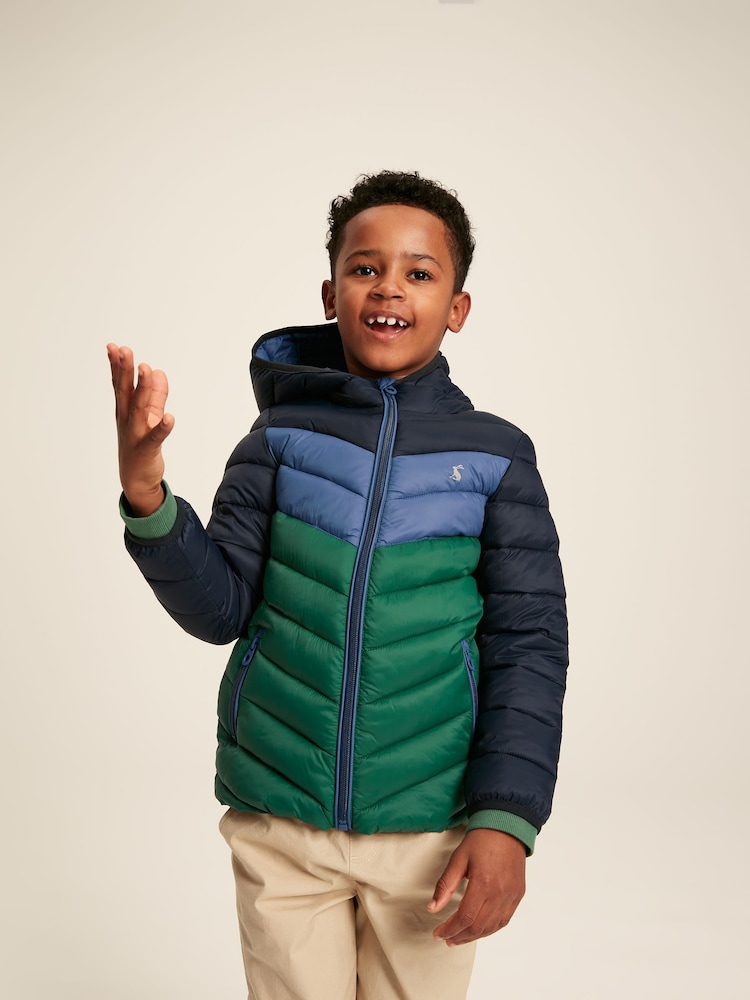 Joules Kids' Cairn Blue & Green Showerproof Padded Coat - Image 1 of 10