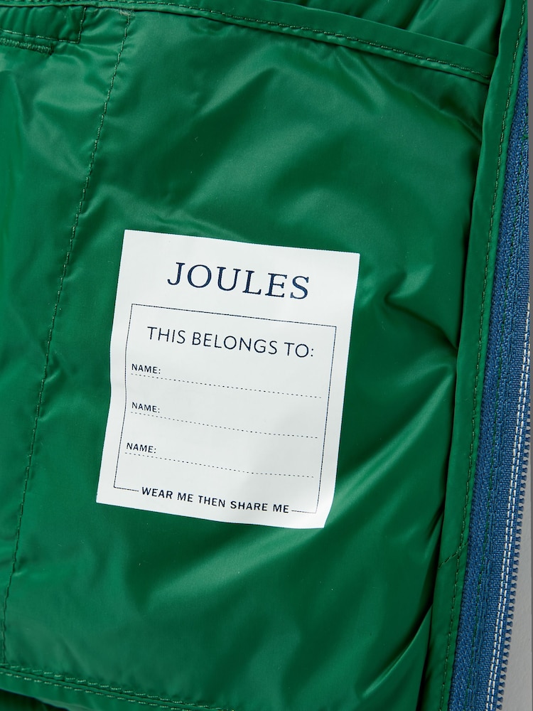 Joules Kids' Cairn Blue & Green Showerproof Padded Coat - Image 10 of 10