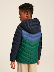 Joules Kids' Cairn Blue & Green Showerproof Padded Coat - Image 2 of 10