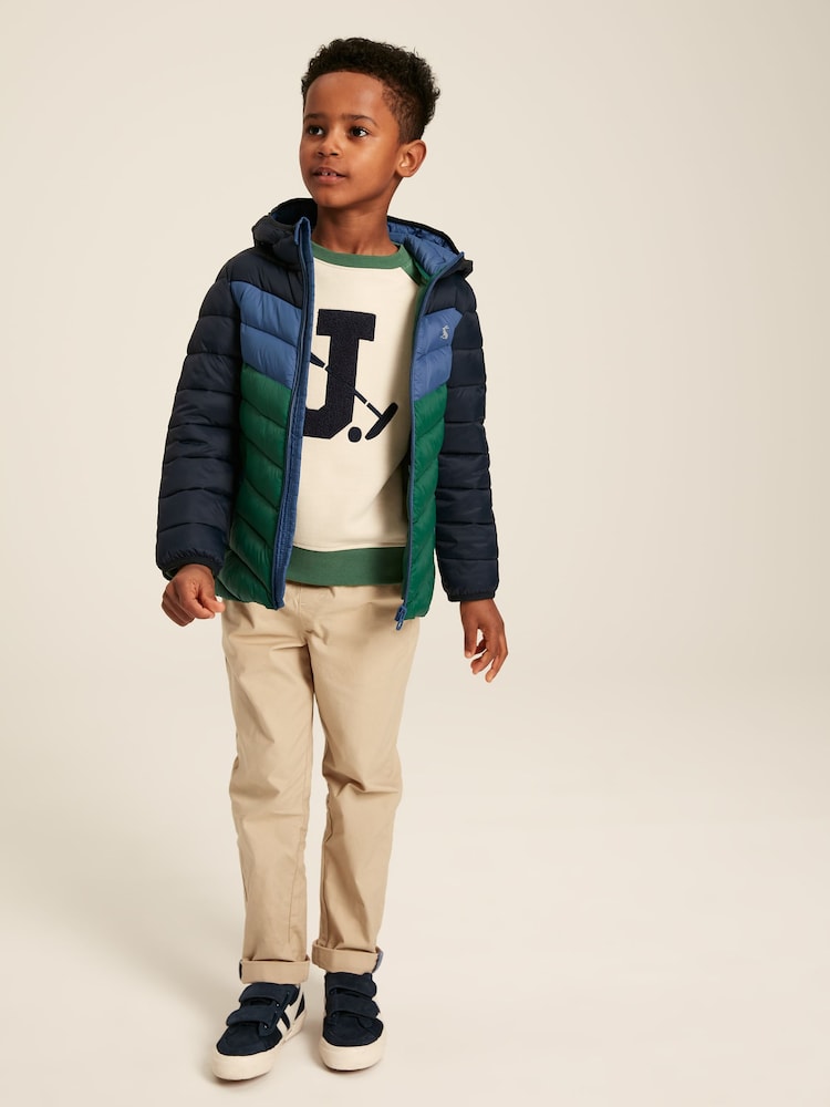 Joules Kids' Cairn Blue & Green Showerproof Padded Coat - Image 2 of 10
