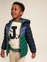 Joules Kids' Cairn Blue & Green Showerproof Padded Coat - Image 4 of 10