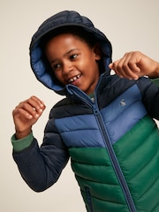 Joules Kids' Cairn Blue & Green Showerproof Padded Coat - Image 5 of 10