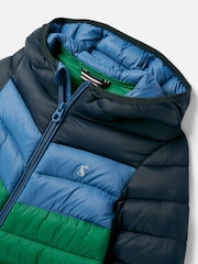 Joules Kids' Cairn Blue & Green Showerproof Padded Coat - Image 9 of 10