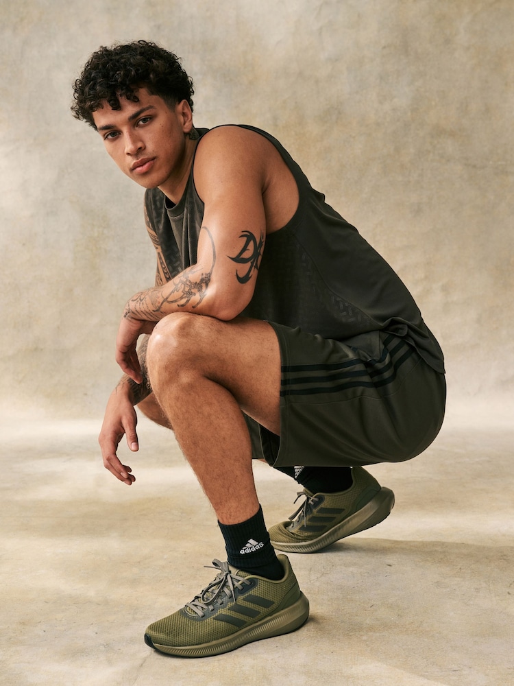 adidas Dark Green Train Essentials 3-Stripe Shorts - Image 3 of 6