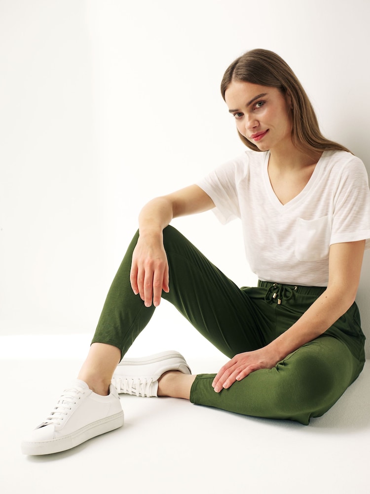 Dark Khaki Green Jersey Joggers - Image 4 of 7