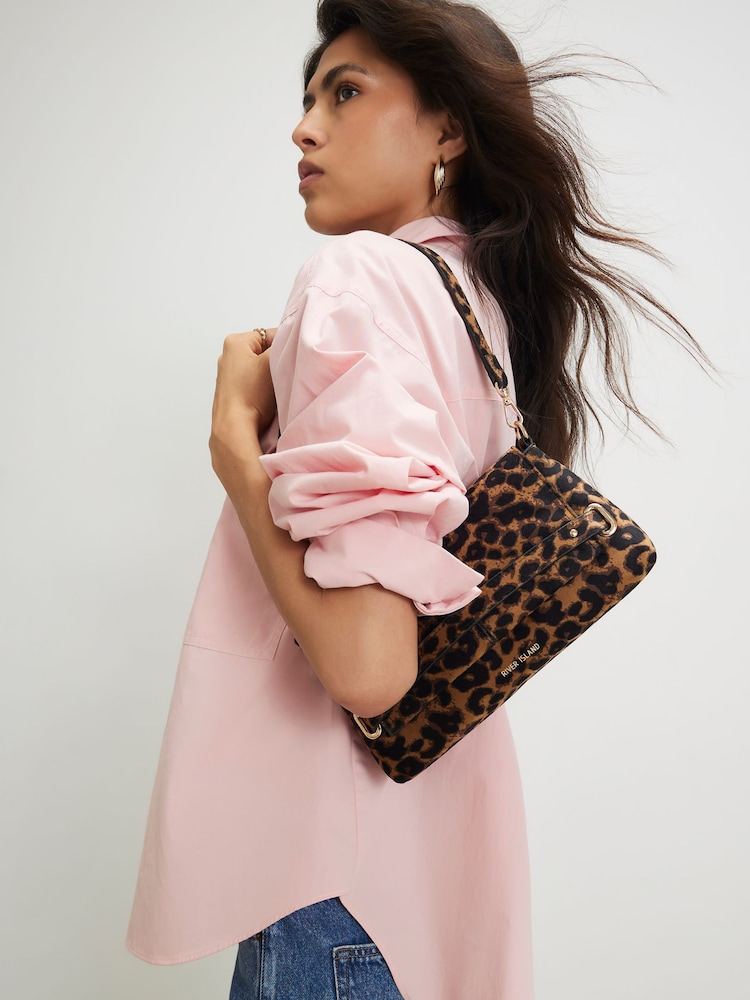 River Island Brown Leopard Print Fold Over Clutch Bag - Image 1 of 5 River Island Brown Leopard Print Fold Over Clutch Bag - Image 1 of 5
