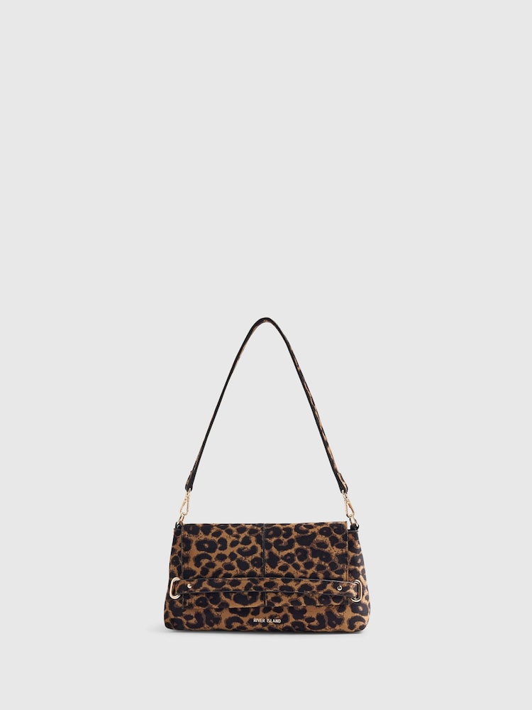River Island Brown Leopard Print Fold Over Clutch Bag - Image 2 of 5 River Island Brown Leopard Print Fold Over Clutch Bag - Image 2 of 5