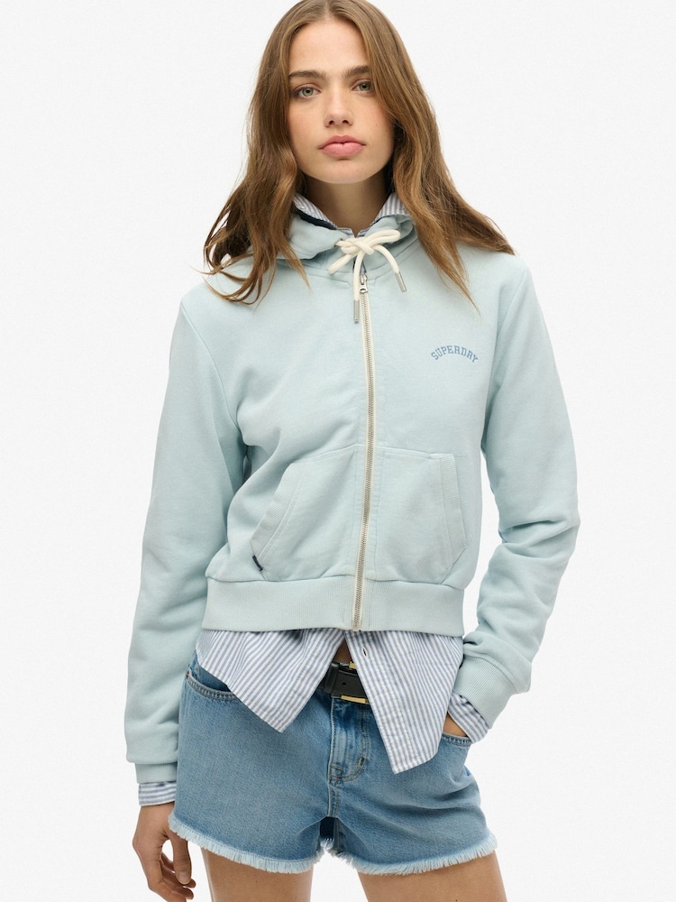 Svetlo nebeško modra - Superdry Essential Logo prirezana jopa s kapuco na zadrgo - Slika 1 iz 6