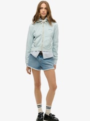 Svetlo nebeško modra - Superdry Essential Logo prirezana jopa s kapuco na zadrgo - Slika 4 iz 6