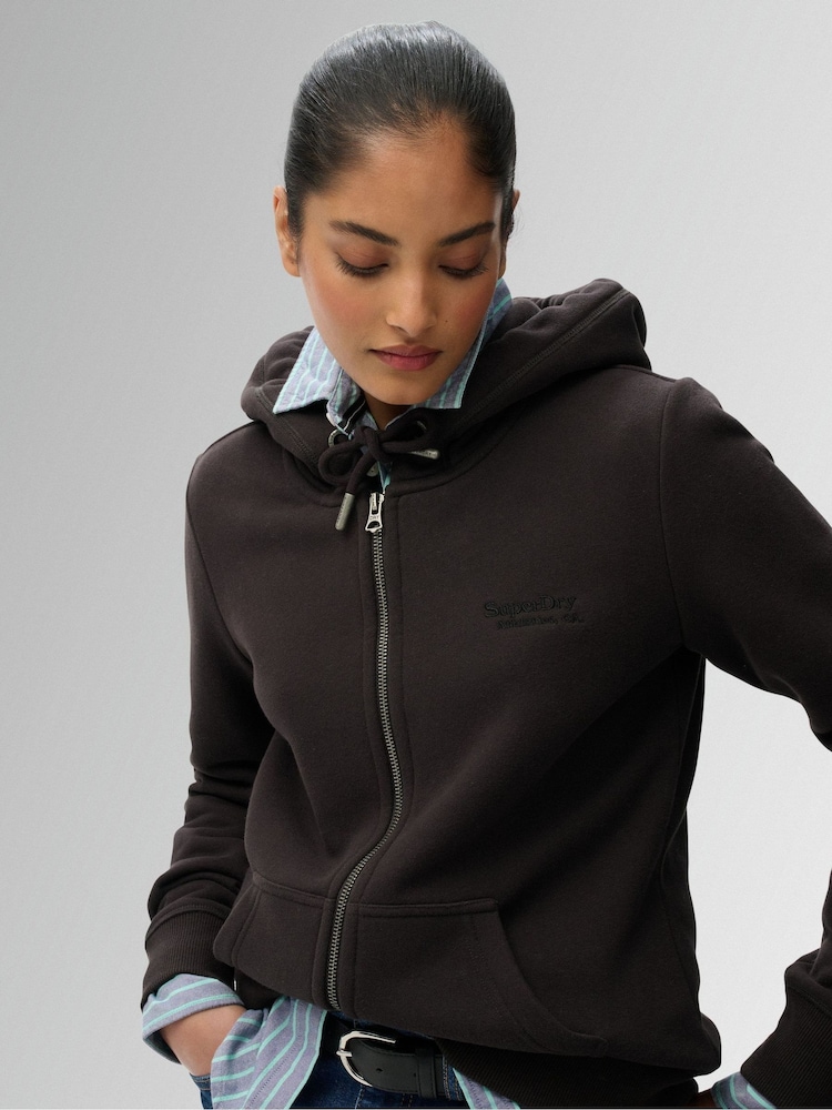 Superdry Black Essentials Logo Full-Zip Hoodie - Image 1 of 6