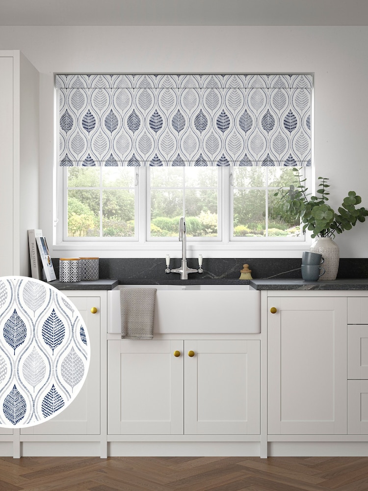 Blue Lino Leaf Made to Measure Roller Blind - Image 1 of 6