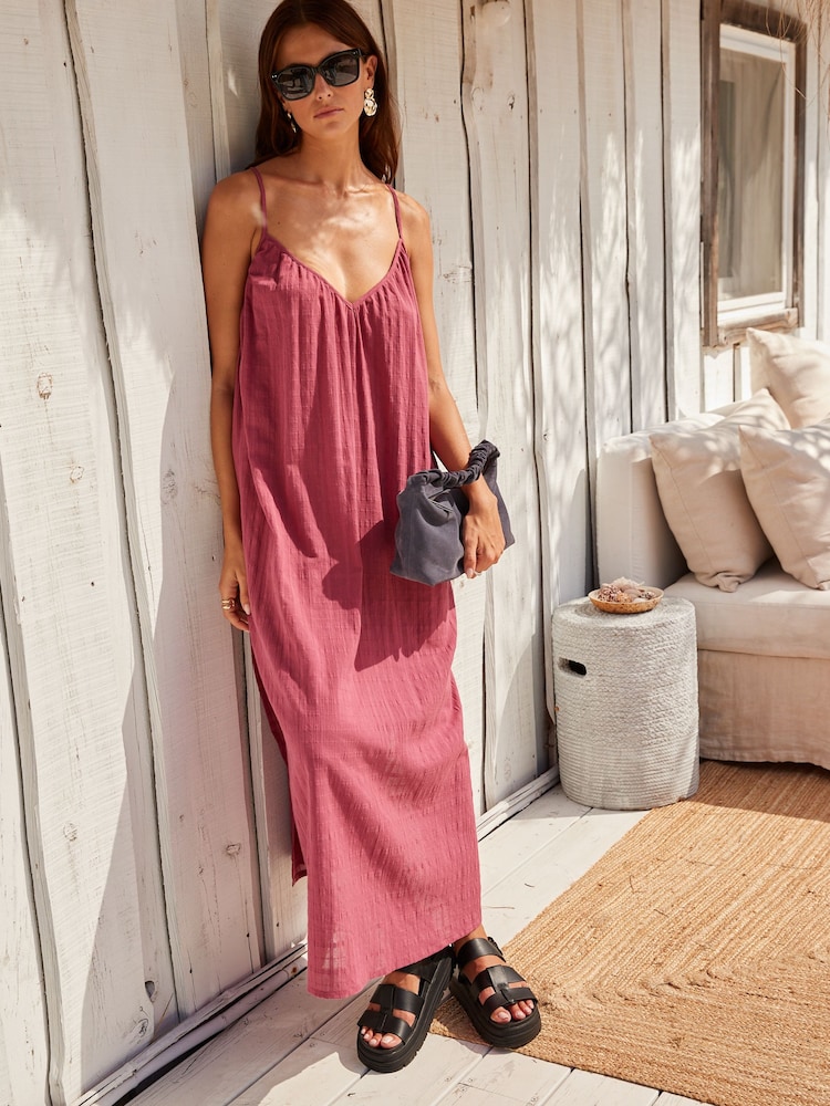 Altrosa - Strukturiertes, voluminöses Maxi-Sommerkleid - Bild 1 von 7