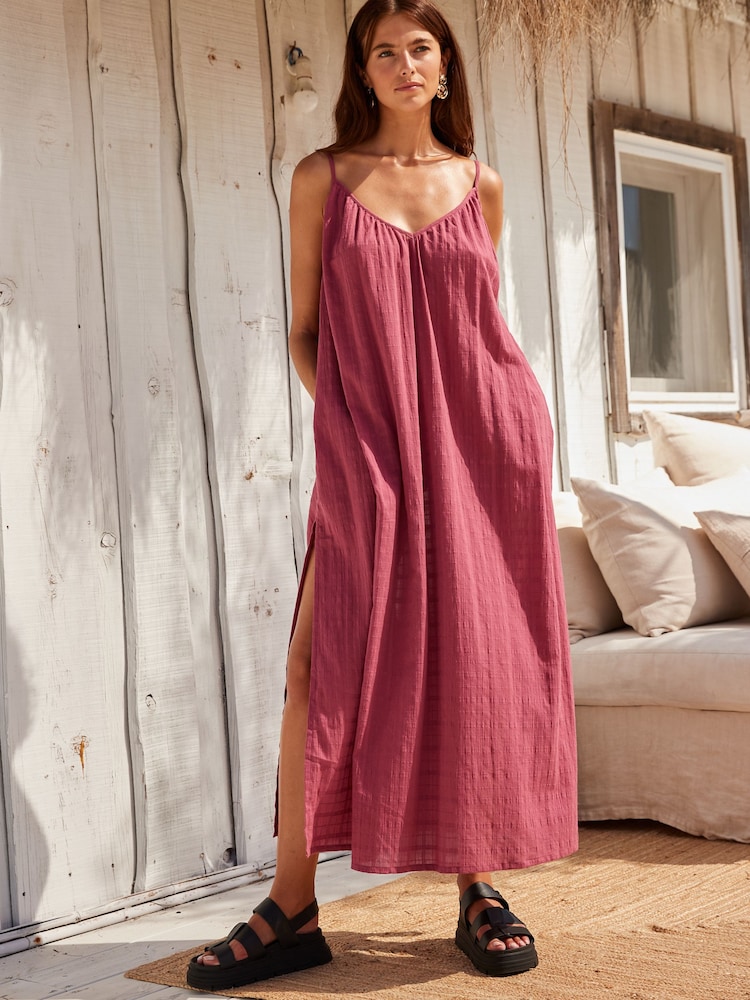Altrosa - Strukturiertes, voluminöses Maxi-Sommerkleid - Bild 2 von 7