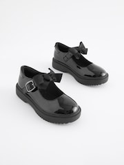 Black Patent Standard Fit (F) Bow Chunky Mary Jane School Shoes - Image 2 of 7