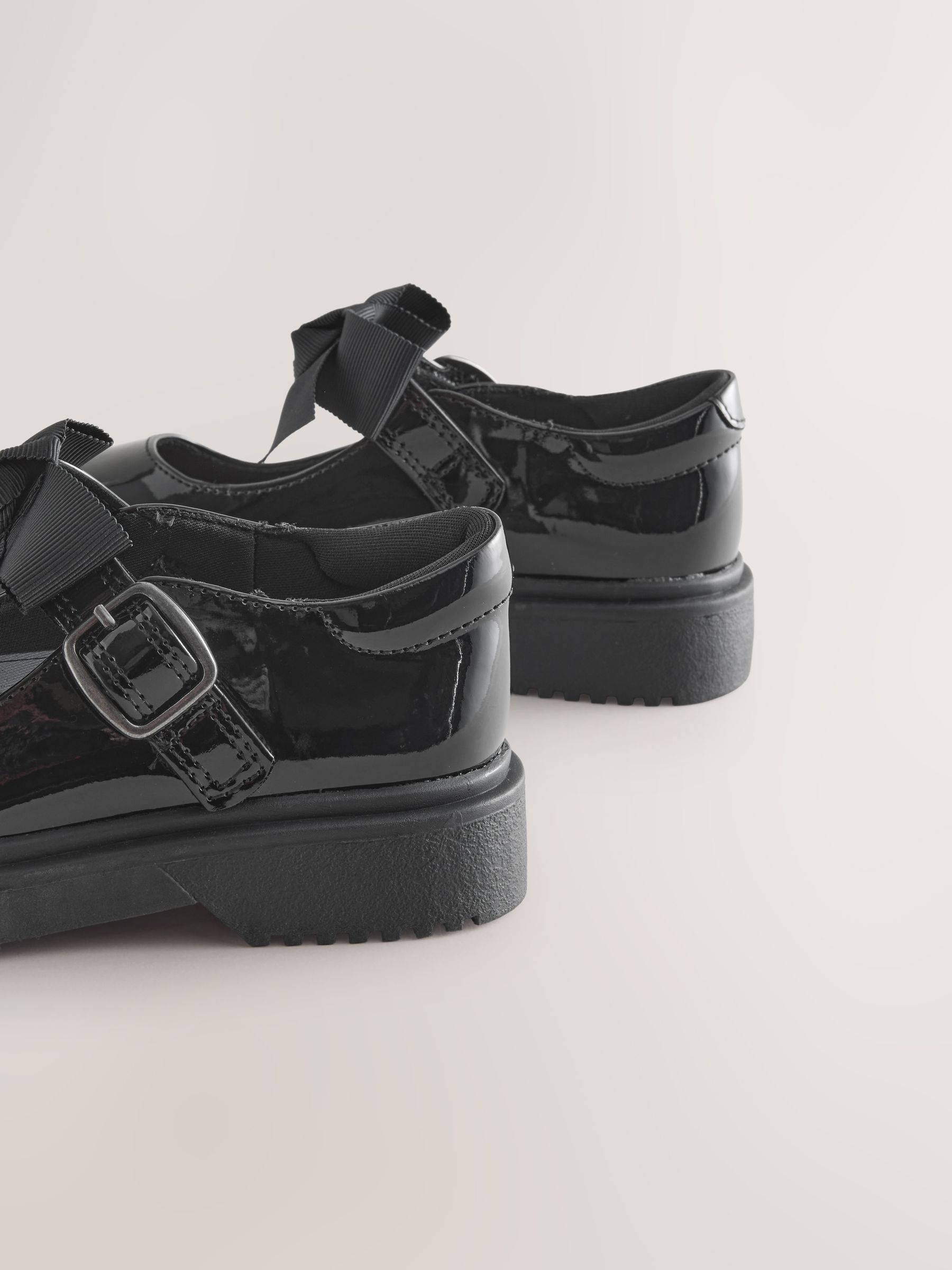 Buy Black Patent Standard Fit (F) Bow Chunky Mary Jane School Shoes