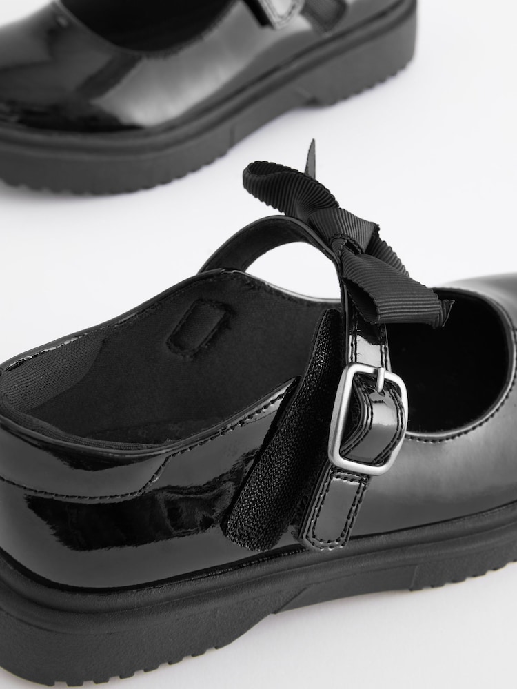 Black Patent Standard Fit (F) Bow Chunky Mary Jane School Shoes - Image 7 of 7