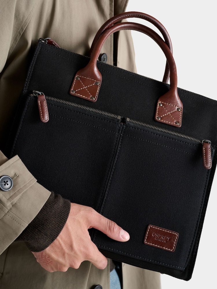 Osprey London Black The Stockholm Canvas Messenger Bag - Image 1 of 6 Osprey London Black The Stockholm Canvas Messenger Bag - Image 1 of 6