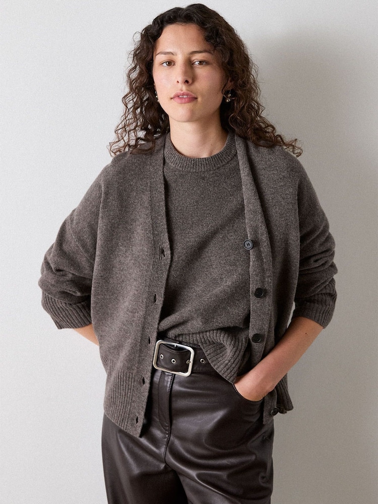 Whistles Nude Wool V-Neck Cardigan - Image 1 of 4