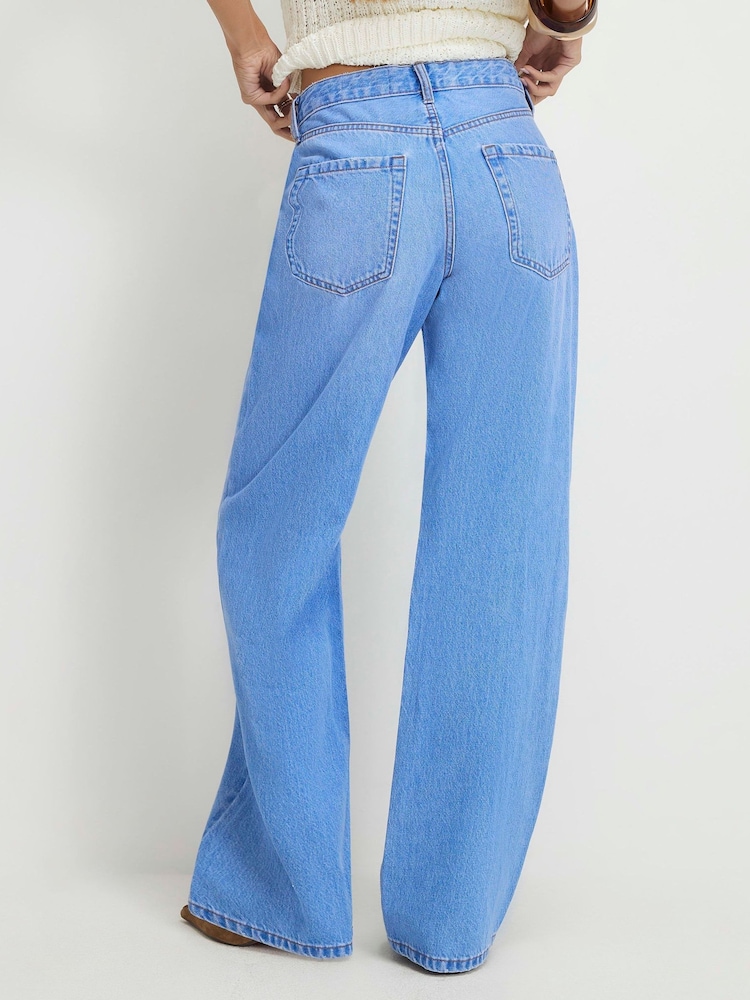 River Island Blue High Rise Relaxed Straight Jeans - Image 4 of 4