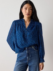 Whistles Floral Textured V-Neck Blouse - Imaginea 1 din 4