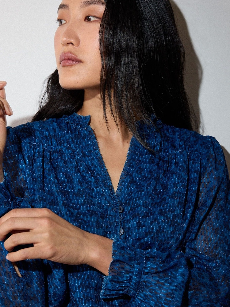 Whistles Floral Textured V-Neck Blouse - Imaginea 2 din 4