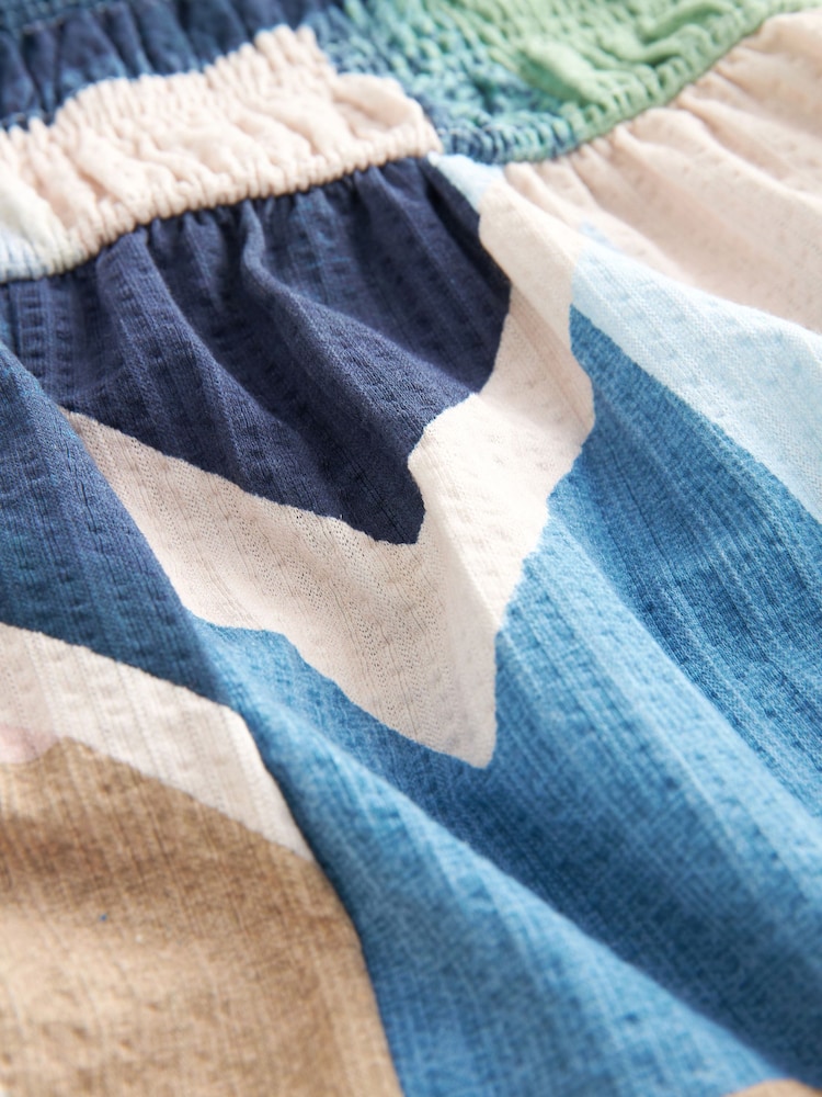 Blue/Ecru Abstract Bandeau Shirred 100% Cotton Playsuit - Image 8 of 8