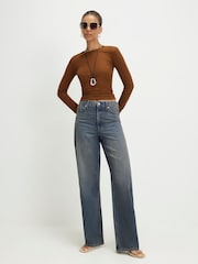 River Island Blue High Rise Relaxed Straight Jeans - Image 1 of 4