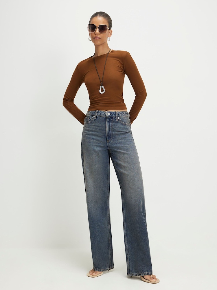 River Island Blue High Rise Relaxed Straight Jeans - Image 1 of 4