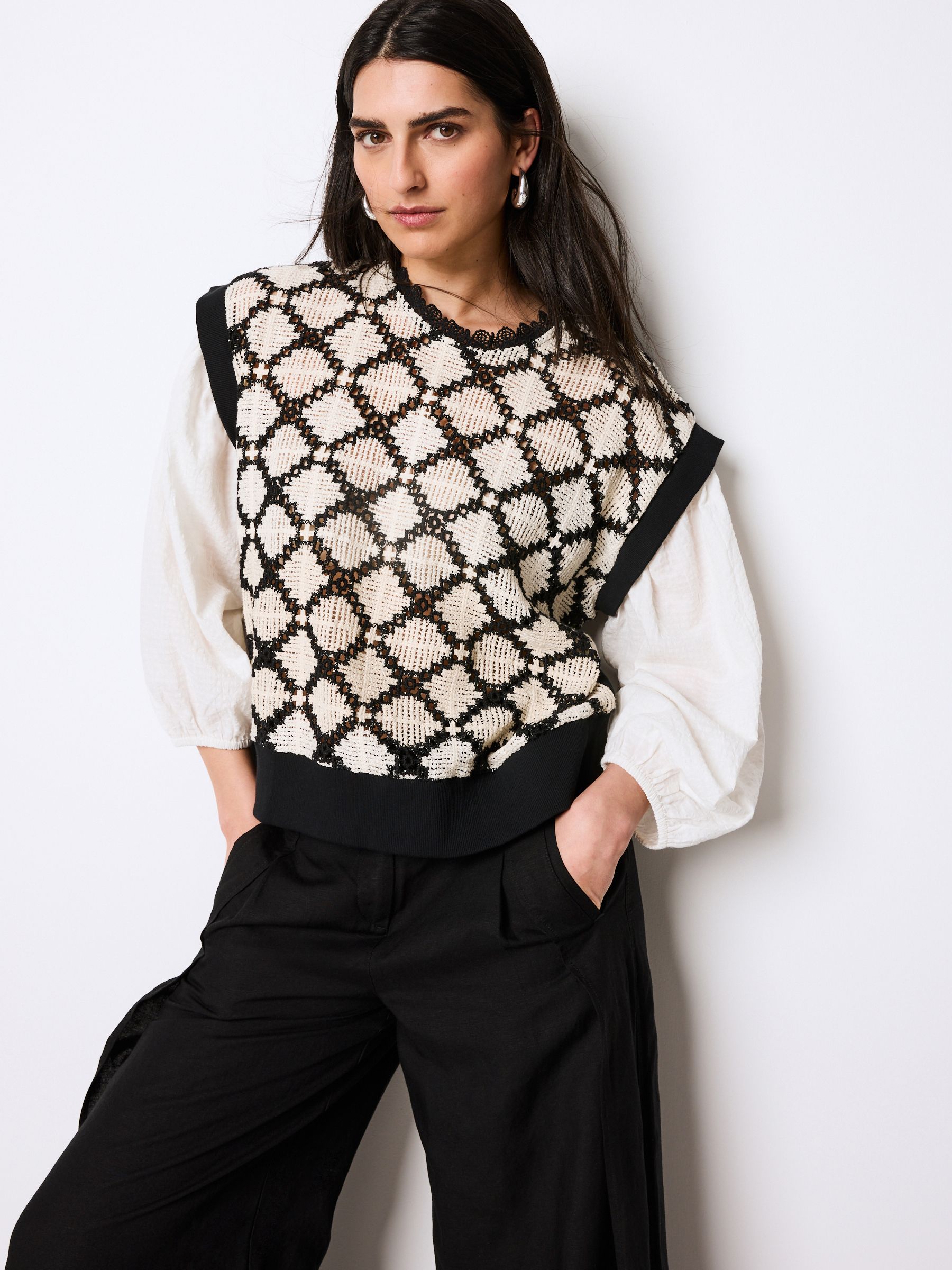 Buy Monochrome Crochet Layered Mono Print Shirt Top from Next Luxembourg